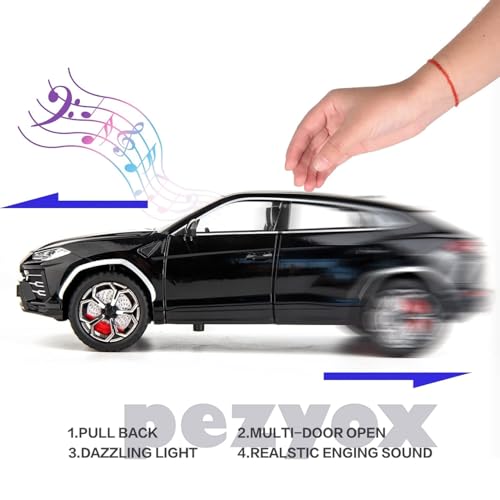 Image of 1:24 Lamborghini Urus Car Model, Diecast Pull Back Car Toy car, Doors Open, Light and Sound, Boys Toys Kids Adults Gifts (Black)