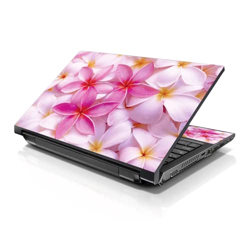 Image of LSS 15 15.6 Inches Laptop Notebook Skin Sticker with 2 Wrist Pads - Reusable Cover Protector Vinyl Sticker Cover Decal Fits 13 inch - 16 inch HP Asus Acer - Pink Plumeria Flower Pattern