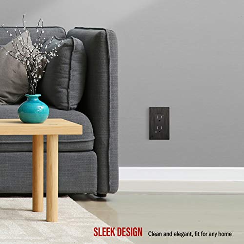 Image of ENERLITES 61501 Elite Series Decorator Receptacle, Child Safe Tamper-Resistant Outlet, Gloss Finish, Self-Grounding, Residential Grade, 15A 125V, 61501-TR-DBWBP, Brushed Dark Bronze With Wall Plate