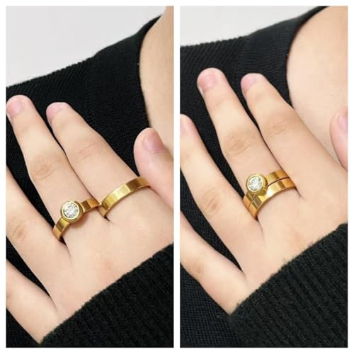 2PCS Engagement Rings for Women, 18K Gold Plated Cubic Zirconia Ring Set, Women's Wedding Jewelry Promise Rings for Her Size 6-93