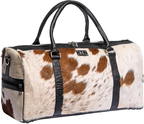 Cowhide Leather Duffle Bag for Men and Women - Genuine Leather Gym Duffle Bag, Weekend Overnight Travel Bag (Tan brown)