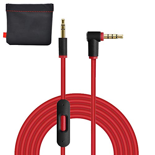 New Version Original Replacement AUX Audio Cable/Wire/Cord for Beats by Dre Headphones Solo/Studio/Pro/Detox/Wireless/Mixr/Executive/Pill with Mic and Control(Red)+Replacement Leather Pouch/Bag