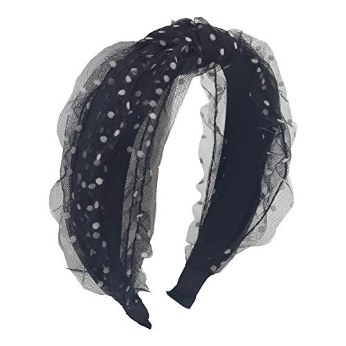 Bandana Headband for Women,MHDGG Lace Polka Dot Knot Headband Wide Headbands Turban Headband Hair Band Bandana Hairband Head Band Wrap with Bow Cloth Wrapped Headwear,Black