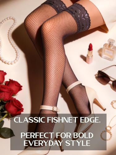Image of Mila Marutti Fishnet Thigh High Stockings for Women with Lace Top | Fish Net Stockings Lingerie | Colored Fishnets