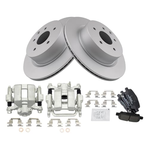 Image of TRQ Rear Brake Pad and Rotor Set Ceramic Coated Rotors Calipers Compatible with 2005-2007 Infiniti G35 2006-2009 M35 M45 2007-2009 Nissan 350Z