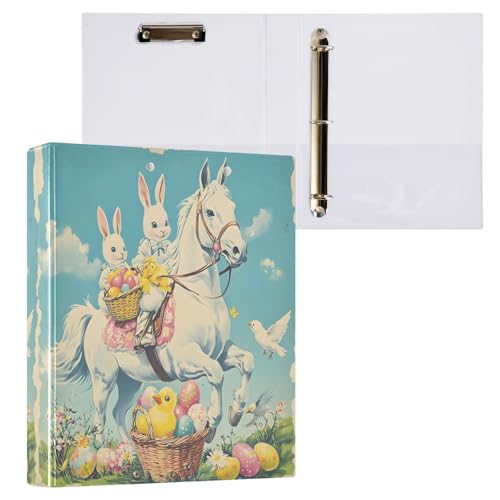 ALAZA Horse Rabbit Rgg Bird Retro 3 Ring Binder Holds of 200 Sheets Fits Letter Sized Paper D-Ring Organizer for School Home Work Office Supplies 2 Pack