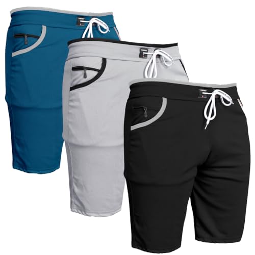 Image of Men's Sports Shorts with Drawstring, Athletic Casual Bermuda Shorts in Multicolor, Zippered Pockets