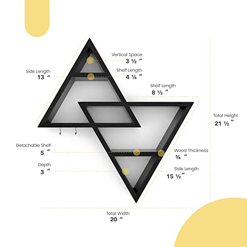 Rustic Curiosities Large Triangle Shelf - Crystal Display Altar Shelf For Stones, Essential Oils, And More 21.5 X 20 Inches (Black, Left Triangle Up) #TOP1