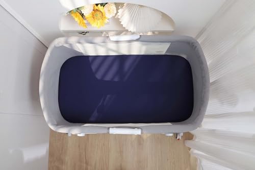 Image of Onacosht 100% Organic Cotton Bassinet Sheets Compatiable with ANGELBLISS Baby Bassinet Bedside Sleeper, 2 Pack Jersey Knit Fitted Sheet for Baby Boy and Girl, Navy and Fog Grey