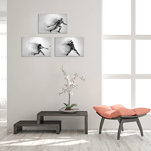 Baseball Canvas Wall Art Rugby Sports Poster Particle Silhouette Pictures Black White Painting Canvas Prints Framed Ready To Hang Artwork For Kids Room Living Room Bedroom Wall Decor (12"X16"X3Pcs, Baseball Particle #TOP2