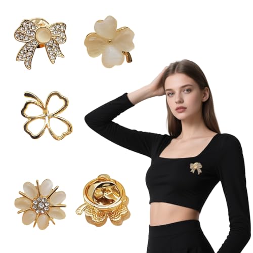 JEYORZY 5 Stück Blume Band Brosche, Brosche mit Vierblättrigem Kleeblatt, Vintage Elegante Einzigartige Brosche, Mode Strass Brosche, Pin Abzeichen, Zubehör Schmuck Geschenke