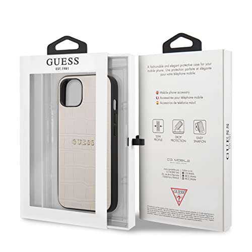 Protection Guess en cuir de luxe beige motif crocodile pour iPhone 13