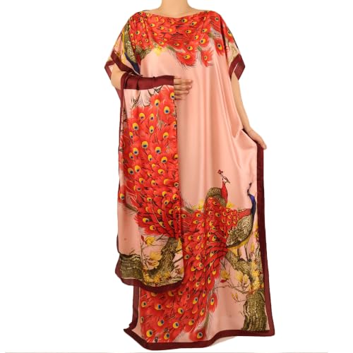 Women Kaftan & Scarf, Plus Size Caftan Moo Moo Dress with Head Scarf (red) | Moo Moo with Scarf, Silky Fabric, Boat Neck, Ethnic Maxi Dress, Boho Peacock Leopard Print, Swimsuit Cover Up, Beach Vacation - image 4