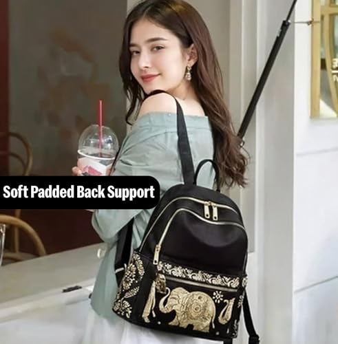 Image of AutoStory Women's Stylish Backpack | Golden Elephant Print Travel, College & Office Bag | Spacious Shoulder Backpack Purse with Anti-Theft Back Pocket & Zipper Compartments