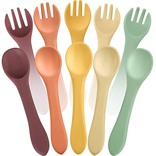 10 Pieces Baby Led Weaning Spoons and Forks Set Infant Silicone Spoon First Self Feed Baby training Utensils for Toddler First Stage Feeding Supplies...