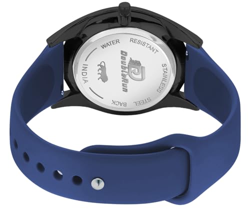 Image of DOUBLERUN Black Case Silicone Strap, 24-Hour Display, Roman Numerals, Analog Watch