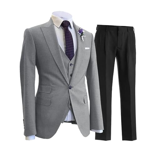 Men 3 Pieces Jacket Pant VestOne Button Tuxedo Lapel Formal Business Suit Light Grey