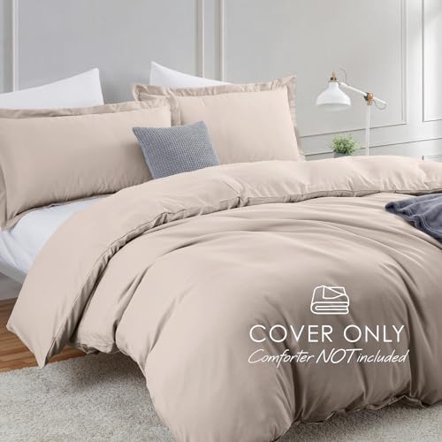 Image of Hearth & Harbor Bed Linen Set, 3Piece King Duvet Cover, Soft Microfiber, Lightweight, Breathable, Button Closure, 104x90 inches, 2 Pillow Shams | Soft Double Brushed Bedding Set, Button Closure, 1 Duvet Cover 104x90 Inches, 2 Pillow Shams
