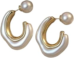 TuCute Pearl Minimal Earring Pearl Huggie Gold Statement Pearl Earring Wedding Prom Jewelry Simulated Pearl Dr