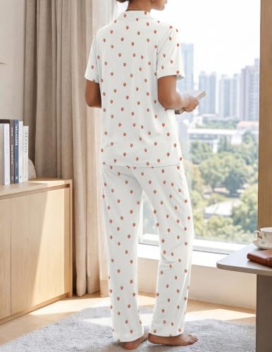 Image of Womens Pajamas Sets 2 Piece Button Up Pj Sets Short Sleeve with Long Pant