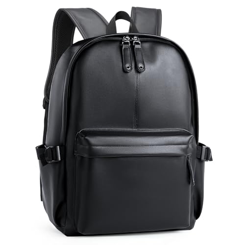 MOYYI Mochila de couro masculina para laptop, impermeável, mochila para faculdade, trabalho, negócios, uso diário, preta, Preto 1, Large, Mochilas de mochila