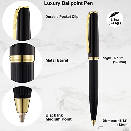 Linfanc Ballpoint Pens, Matte Black With Gold Trim, Medium Point 1.0Mm Black Ink, Nice Metal Pens For Office, 2 Pens With 4 Refills #TOP2