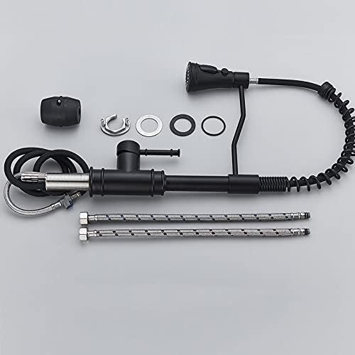 Kitchen Sink Faucet for Bar Farmhouse Commercial, Black Nickel Pull Out Kitchen Deck Mount Three Modes with Blade Spout Free Rotation Sink Spring Faucets(Black Faucet)