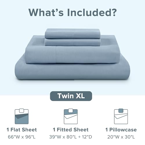 Comfort Spaces 100% Cotton Sheet Set Breathable, Lightweight, Soft with 12" Elastic Pocket Fits up to 14" Mattress, All Season Cozy Bedding, Matching Pillow Case, Twin XL Blue 3 Piece