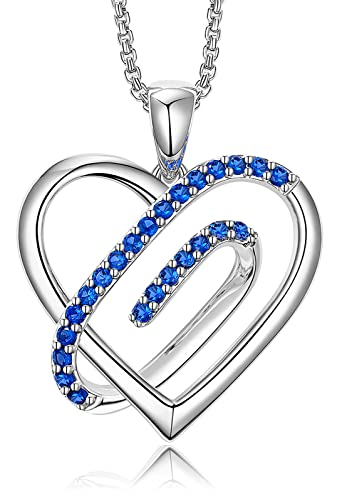 JD&P Infinity Love Paperclip Silver Tone Heart Necklace for Women Girls, September Zircon Birthstone Pendant Jewelry Christmas Birthday Gifts for Mom Daughter Friends