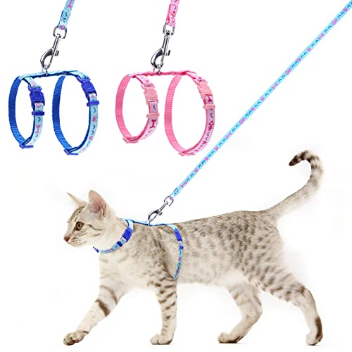 Cat Harness and Leash Set - Pack of 2 - Escape Proof Soft Adjustable Harness and Leash Set for Cats Walking, Easy…