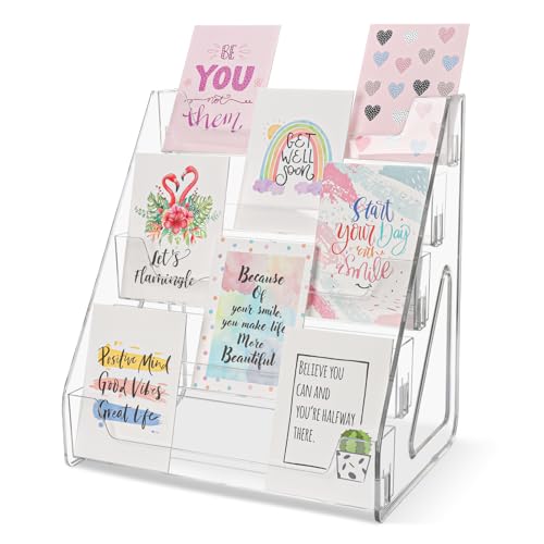 Greeting Card Display Stand 5 Tier Acrylic Greeting Card Rack Clear Postercard Holder Tiered Display Stand Brochure Holder Stand Magazine Organizer Rack Sticker Organizer for 5x7 4x6 Cards Menus Photo
