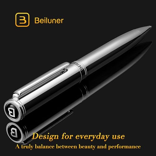 Image of BEILUNER Silver Gel Pen - Luxury Featuring Bright Chrome Finishes, Black Ink Refill, Best Pen Gift Set for Men & Women, Business Signature, Executive, Office Retractable,Nice Fancy Designer Pens