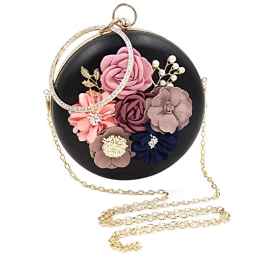 Image of TOOBA Handicraft Women's Round Shape Clutch Bag Purse | Floral Bag, Bridal Purse & Party Handbag Design with Ring Handle - Wedding & Special Occasion Clutch