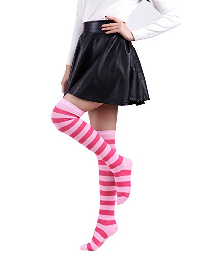 HDE Women's Extra Long Striped Socks Over Knee High Opaque Stockings3