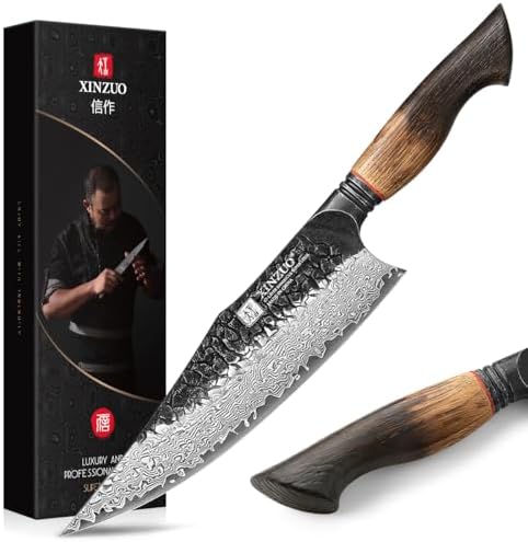 XINZUO 21,9cm Kochmesser Damastmesser Handgeschmiedet 67 Schichten Damaststahl Chefmesser -Profi Scharfe Küchenmesser 10Cr15CoMoV Stahlkern -Ergonomischer Griff aus Weißeiche -Mo S