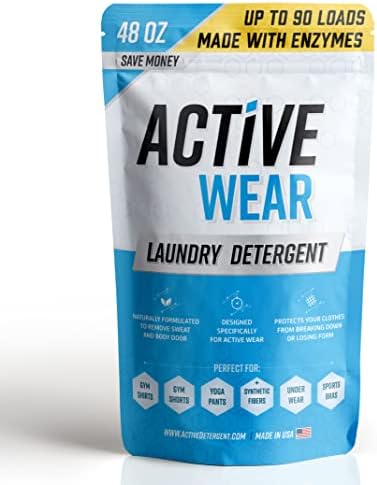 Active Wear Laundry Detergent & Soak - Formulated for Sweat and Workout Clothes - Natural Performance Concentrate Enzyme Booster Deodorizer - Powder Wash for Activewear Gym Apparel (90 Loads)