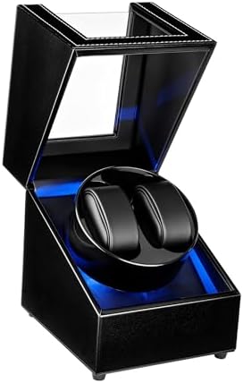 Mcbazel Watch Winder with Led Light, Dual Watch Winder Box for Automatic Watches, Ultra-Quiet Motor, 5 Rotation Modes, Gifts for Men, Beloved, Women - Black