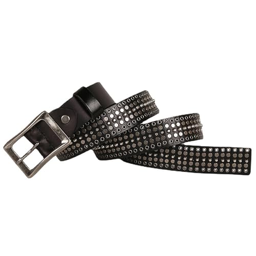 Mens Studded Genuine Leather Belts For Jeans, Vintage Retro Metal Punk Rock Rivet Belt with Buckle for Women Men