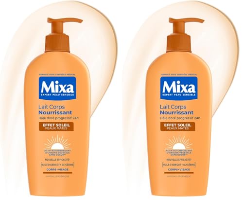MIXA - Lait Corps Nourrissant Effet Soleil - Autobronzant Progressif & Nutrition - Beurre de...