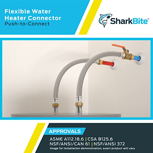 Sharkbite 3/4 Inch Ball Valve X 3/4 Inch Fip X 18 Inch Stainless Steel Braided Flexible Water Heater Connector, Push To Connect Brass Plumbing Fitting, Pex Pipe, Copper, Cpvc, Pe-Rt, Hdpe, U3088Flex18Bvlf #TOP4