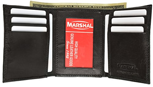 MARSHAL Wallet Leather Mens Trifold Wallet Zipper Money Compartment