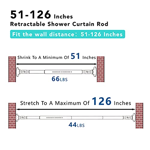 Image of Umimile Tension Curtain Rod, 51-126 Inch Spring Shower Tension Curtain Rod | Closet Rod, for Windows or Shower, Easy to Install, No Drilling, No Rust, for Bathroom, Rod Diameter 1.26 Inches, Grey
