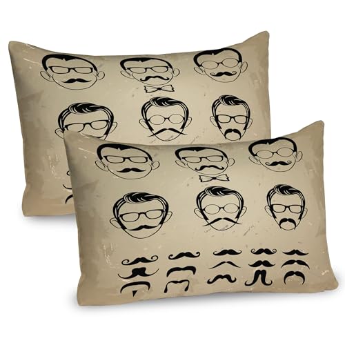 Ambesonne Geek Pillow Sham Set of 2, Male Face Silhouettes Showing Types of Moustaches and Haircuts Image, Quality Microfiber Bedding Item for All Seasons, 30