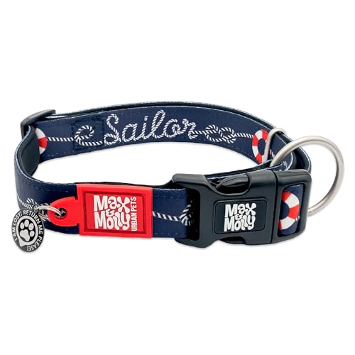 Max & Molly Sailor Hundehalsband mit Sicherheits-QR-Code, Hundemarke, weich, verstellbar und wasserdicht, niedliches Sommer-Strand-Themen-Designs für Mädchen und Jungen, Hunde und Welpen, Größe M