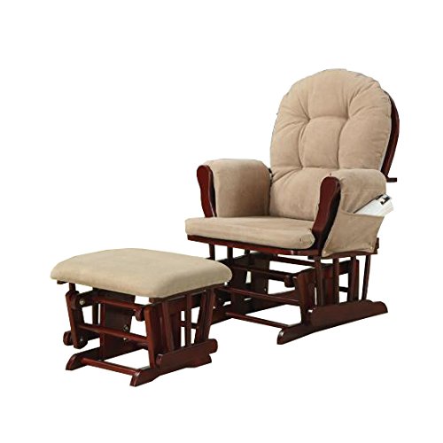 Upholstery Glider Rocker with Matching Ottoman Beige and Cherry