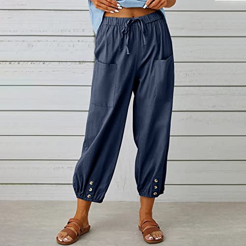Women's Casual Lantern Tapered Harem Pants Loose Fit Style Flax Ankle Trousers Summer Baggy Slacks with Pocket2