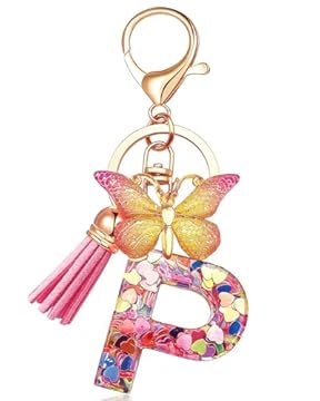 Vorysum Portachiavi Donna Con Lettera Iniziale per Ragazze e Donne Portachiavi Oro Portachiavi Con Farfalla Rosa Carina per Zaino e Borsa da Scuola-P