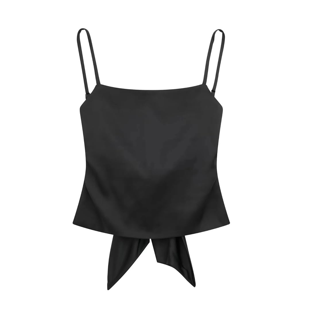 Wvapzxx Haut court d'été sexy en satin avec nœud pour femme