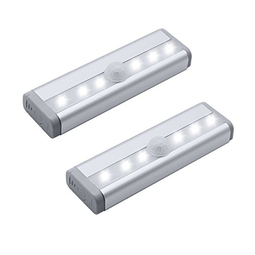 Closet Lights 6 LEDs Mini Size Motion Sensor Night Light Wall Cabinets Lighting Closet Drawer Stairs Step with Security Light Bed Lights, Battery Powered(2-Pack)