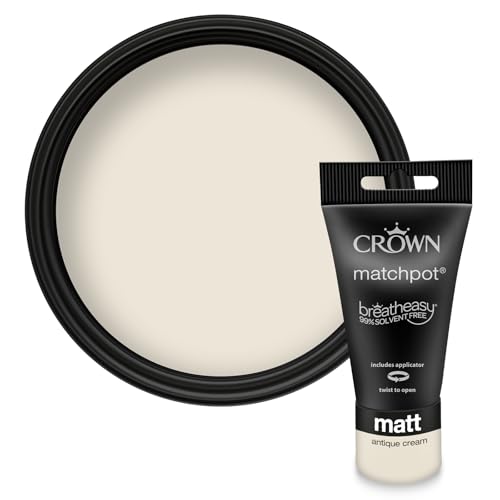 Image of Crown Paint Antique Cream Matt Emulsion Paint Tester Pot For Walls And Ceilings, Mid Cream Finish - Bedroom & Living Spaces - Quick Dry, Low Odour, Thick and Creamy - Matchpot 40ml